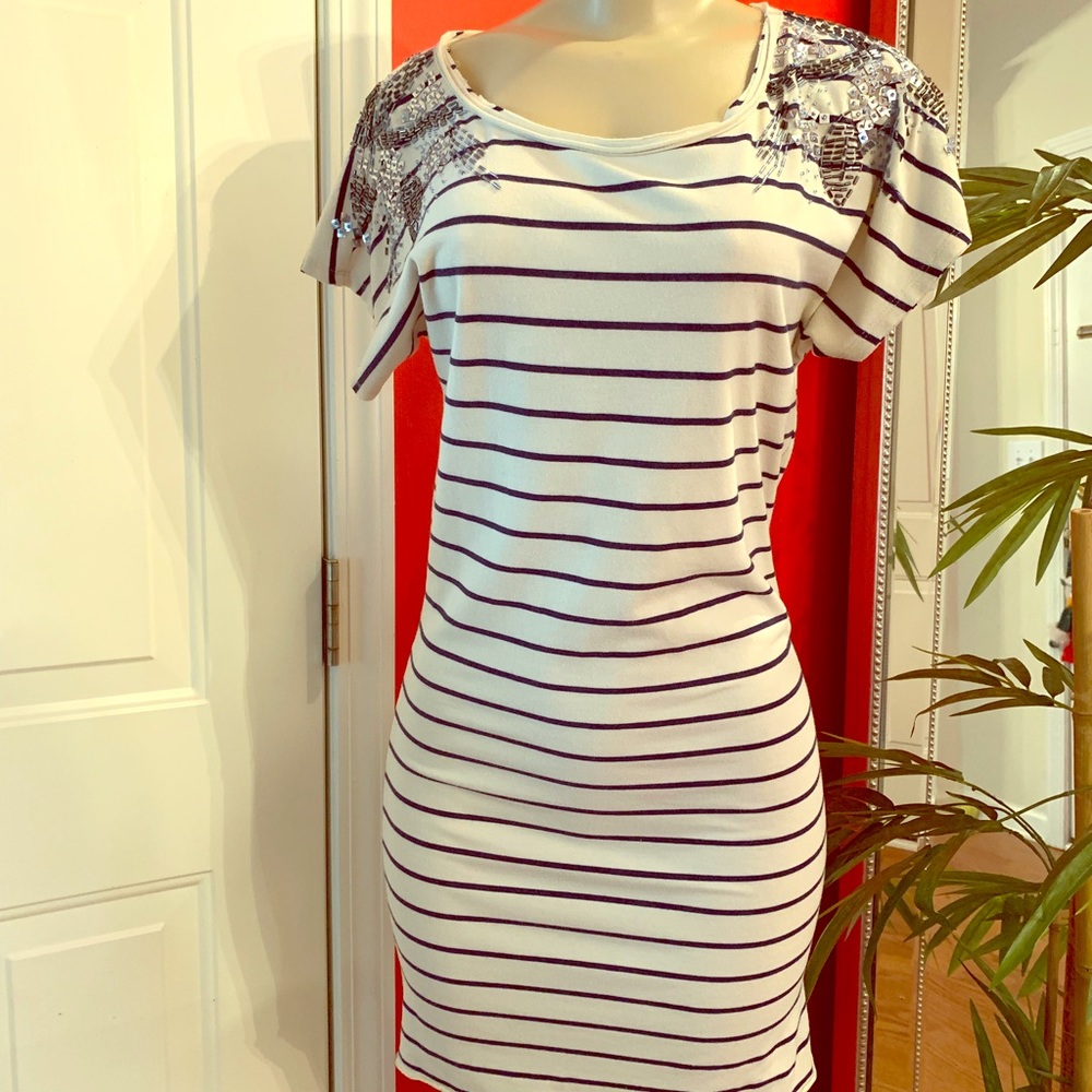 Boutique stripe embellished t-shirt dress